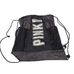 Victoria's Secret Drawstring Black Gray Backpack Bag